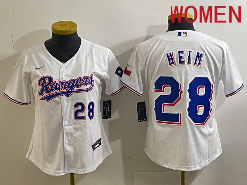 Women Texas Rangers #28 Heim White Nike Game 2024 MLB Jersey style 2->women mlb jersey->Women Jersey